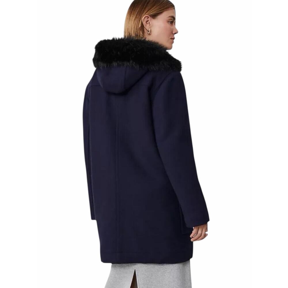 Ann Taylor Weekend Collection Faux Fur Trim Wool Duffle Coat Blue Size M - Picture 2 of 12
